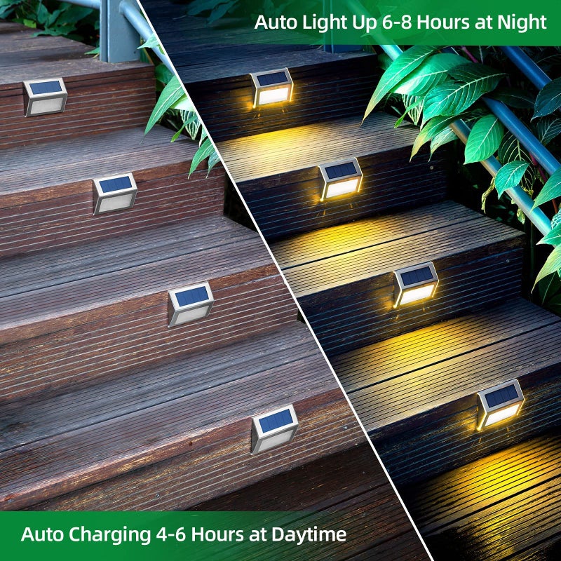 JSOT Solar Lights Outdoor for Deck,Waterproof Solar Powered Steps Light Outdoor Wireless LED Lamp Fence Lighting Walkway Patio Stair Garden Path Rail Backyard Fences Post 8 Pack Warm White - Image 5
